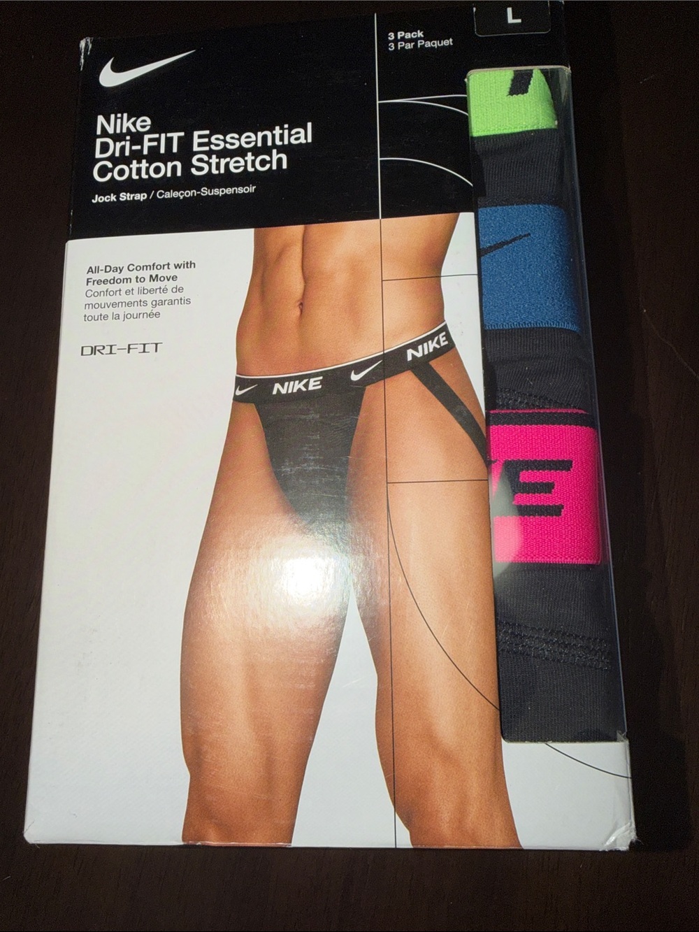 Nike Dri-FIT Essential Cotton Stretch Jock Strap - Black with Neon Accents